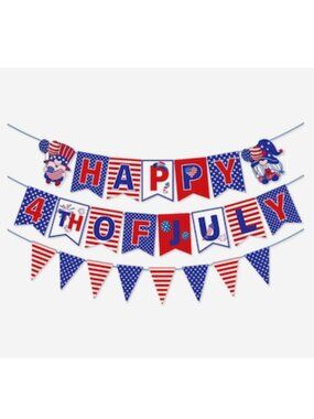 USA Patriotic 4th Of July Gnome Banner Red White Blue Party Decor NEW